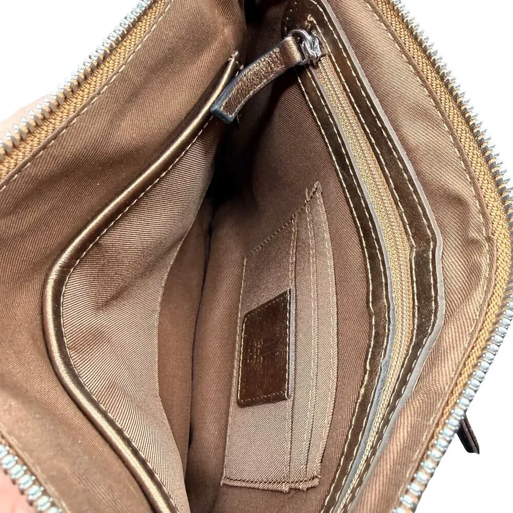 ILI New York Bronze Metallic Leather Crossbody Bag Tassel Organizer